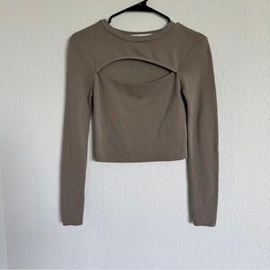 Zara Brown Long Sleeve Cutout Top. Size S